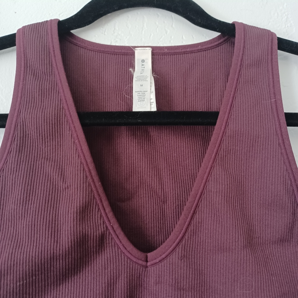 Athleta Burgundy V-Neck Sports Bra/Crop Top - Picture 3 of 7
